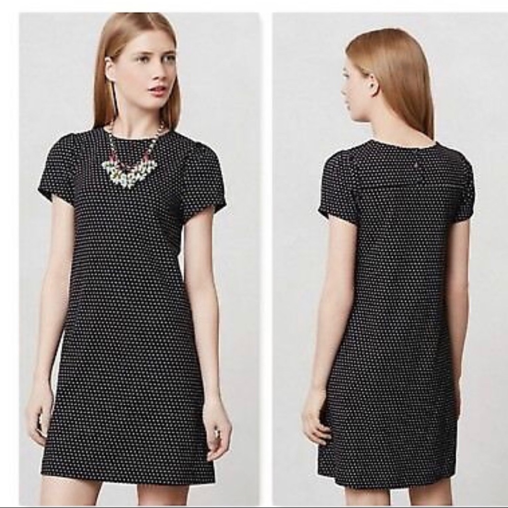 Anthropologie Maeve Black Polka Dot Mini Dress Short Sleeve Size Small